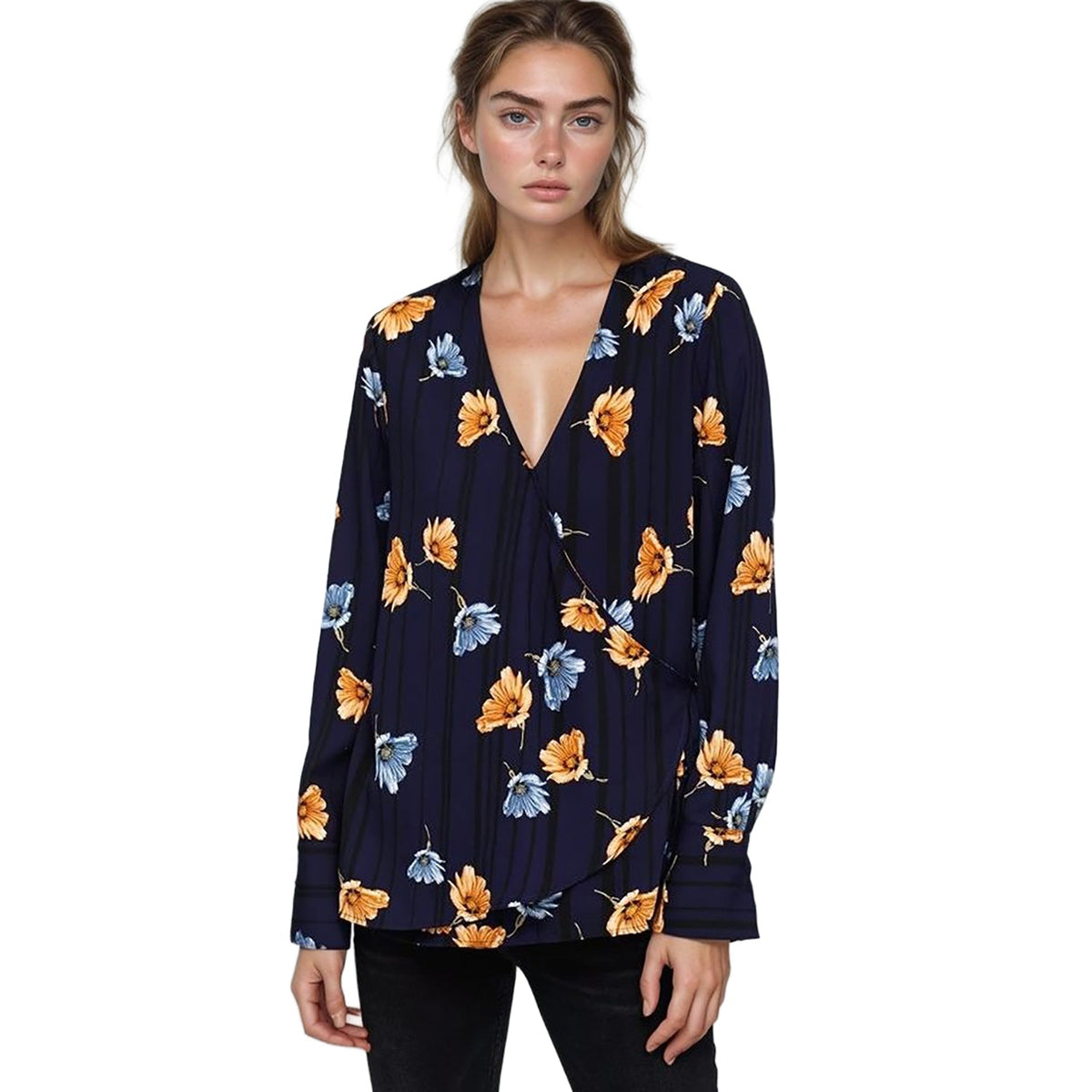 Pleione Wrap Front Long Sleeve Blouse