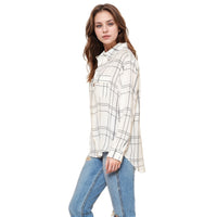 Pleione Printed Low Back Button Shirt in White