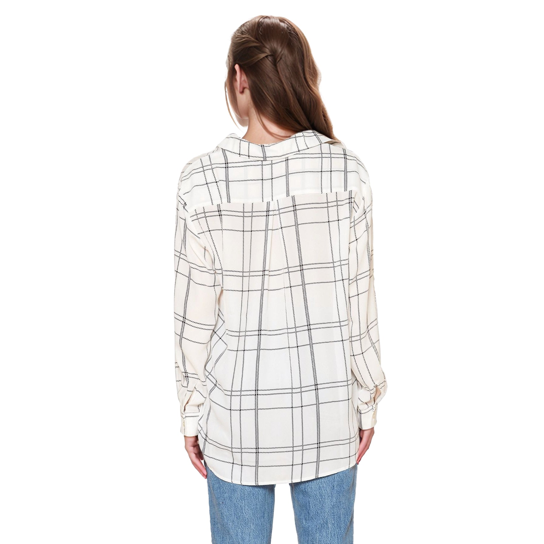 Pleione Printed Low Back Button Shirt in White