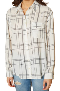 Pleione Printed Low Back Button Shirt in White