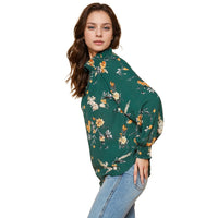 Pleione Women's Smocked Neck Top in Floral Green