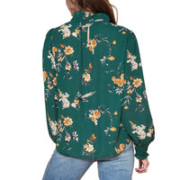 Pleione Women's Smocked Neck Top in Floral Green