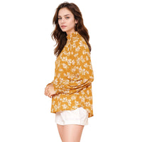 Pleione Women's Smocked Neck Top in Floral Mustard