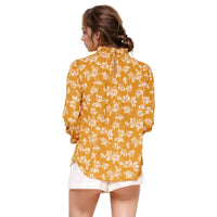 Pleione Women's Smocked Neck Top in Floral Mustard