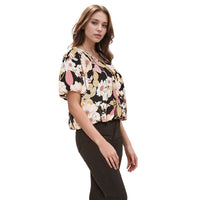Pleione V-Neck Short Sleeve Bubble Hem Top in Multi