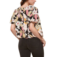 Pleione V-Neck Short Sleeve Bubble Hem Top in Multi