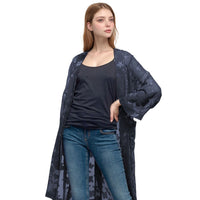 Pleione Women's Sheer Floral Embossed Robe Cardigan in Navy