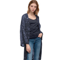 Pleione Women's Sheer Floral Embossed Robe Cardigan in Navy