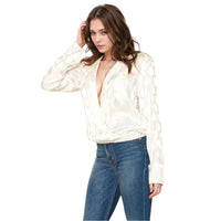 Pleione Women's Polka Dot V-neck Surplice Front Pajama Blouse in White Dots