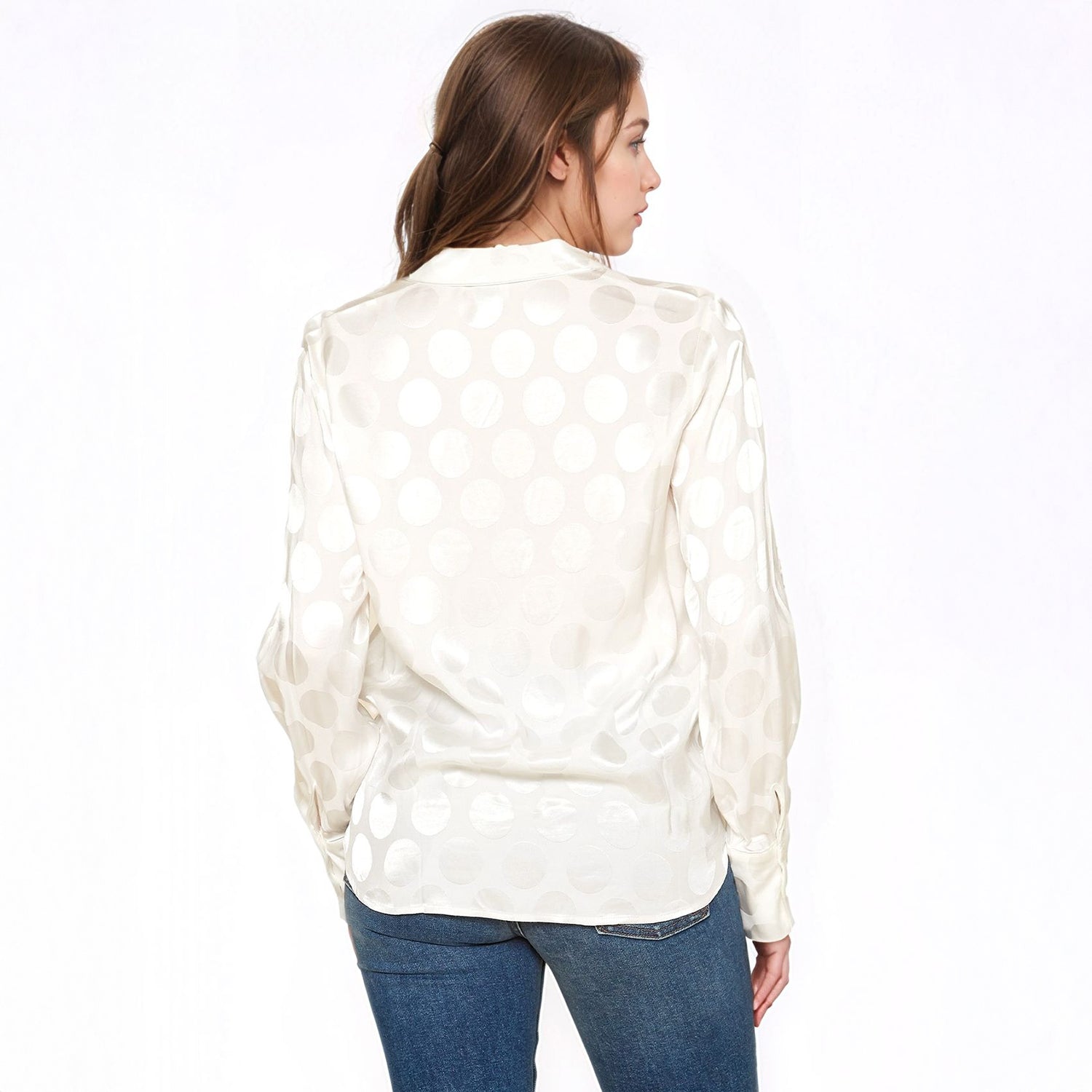 Pleione Women's Polka Dot V-neck Surplice Front Pajama Blouse in White Dots