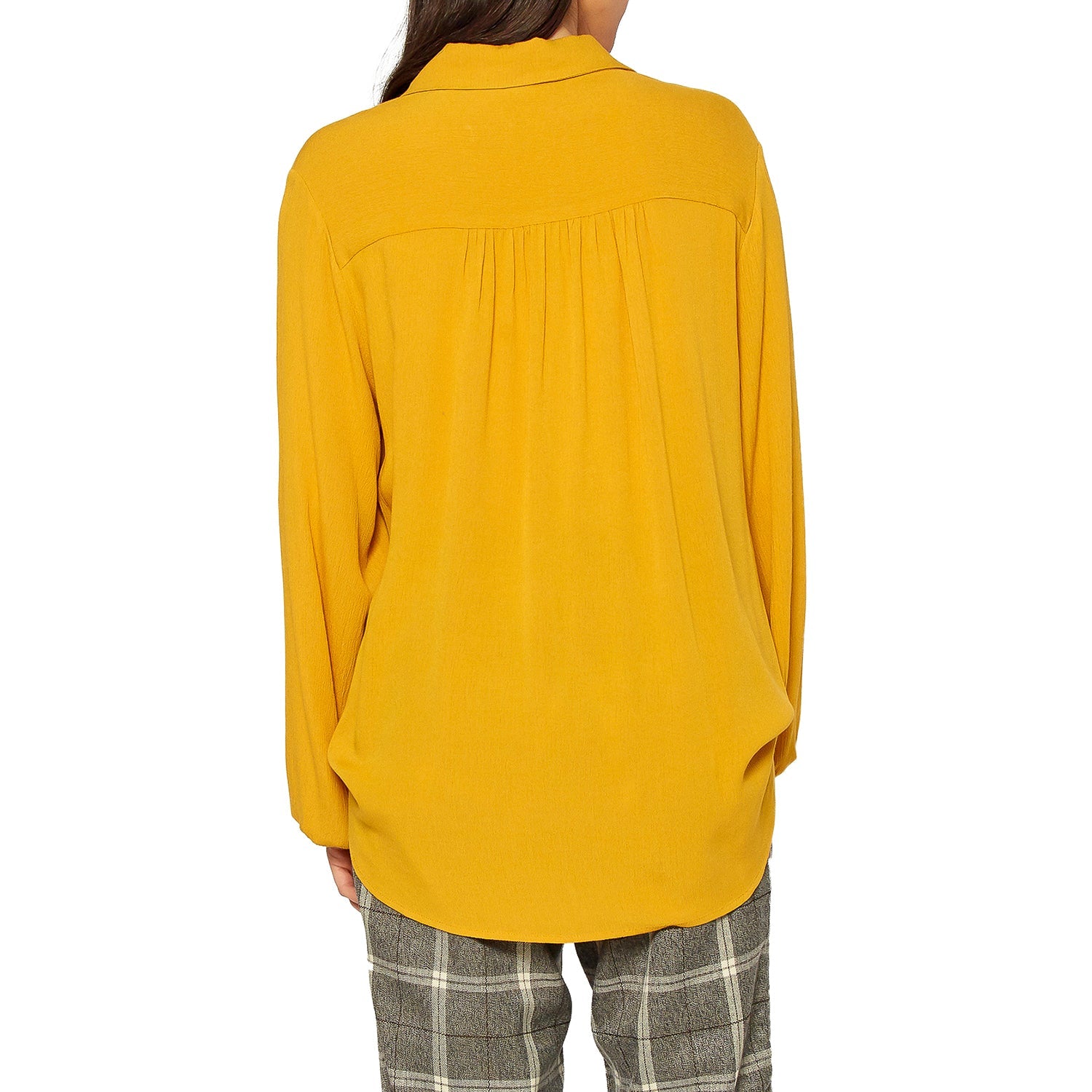 Pleione Women's Pleated Tie Hem Button Down Blouse