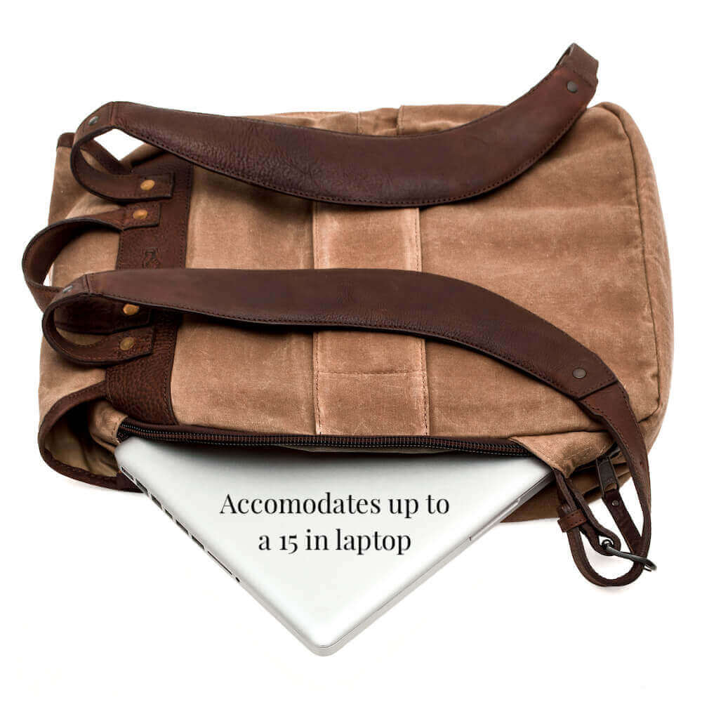 Picture of what Campaign Waxed Canvas Backpack by Mission Mercantile Leather Goods can hold inside