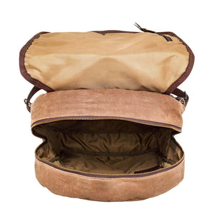 inside view of Campaign Waxed Canvas Backpack by Mission Mercantile Leather Goods