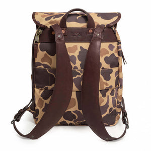 Back View of camo Campaign Waxed Canvas Backpack by Mission Mercantile Leather Goods