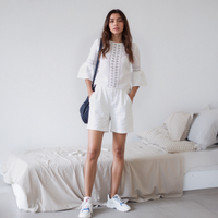 Pleione Women's Bell Sleeve Lace Trim Cutout Top In White