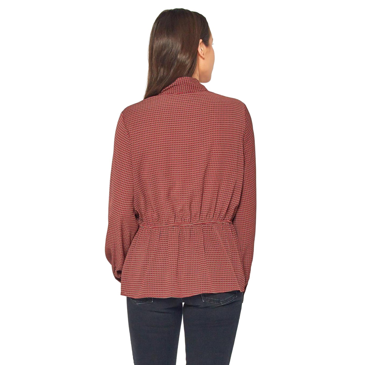 Pleione Tie Neck Button Down Peplum Blouse in Wallpaper