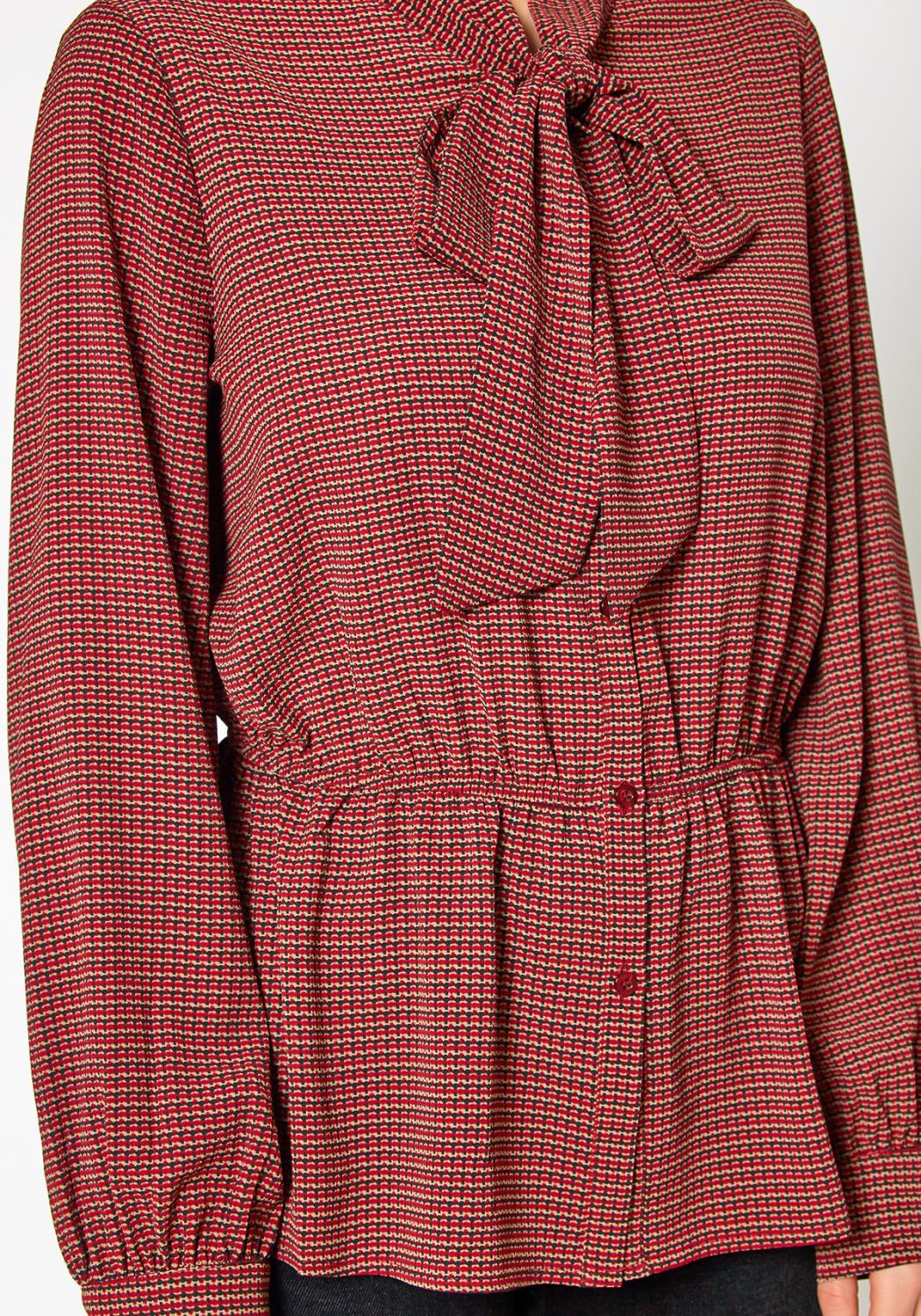 Pleione Tie Neck Button Down Peplum Blouse in Wallpaper