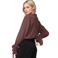 Pleione Women's Bell Cuff Button Down Shirt Blouse in Wallpaper