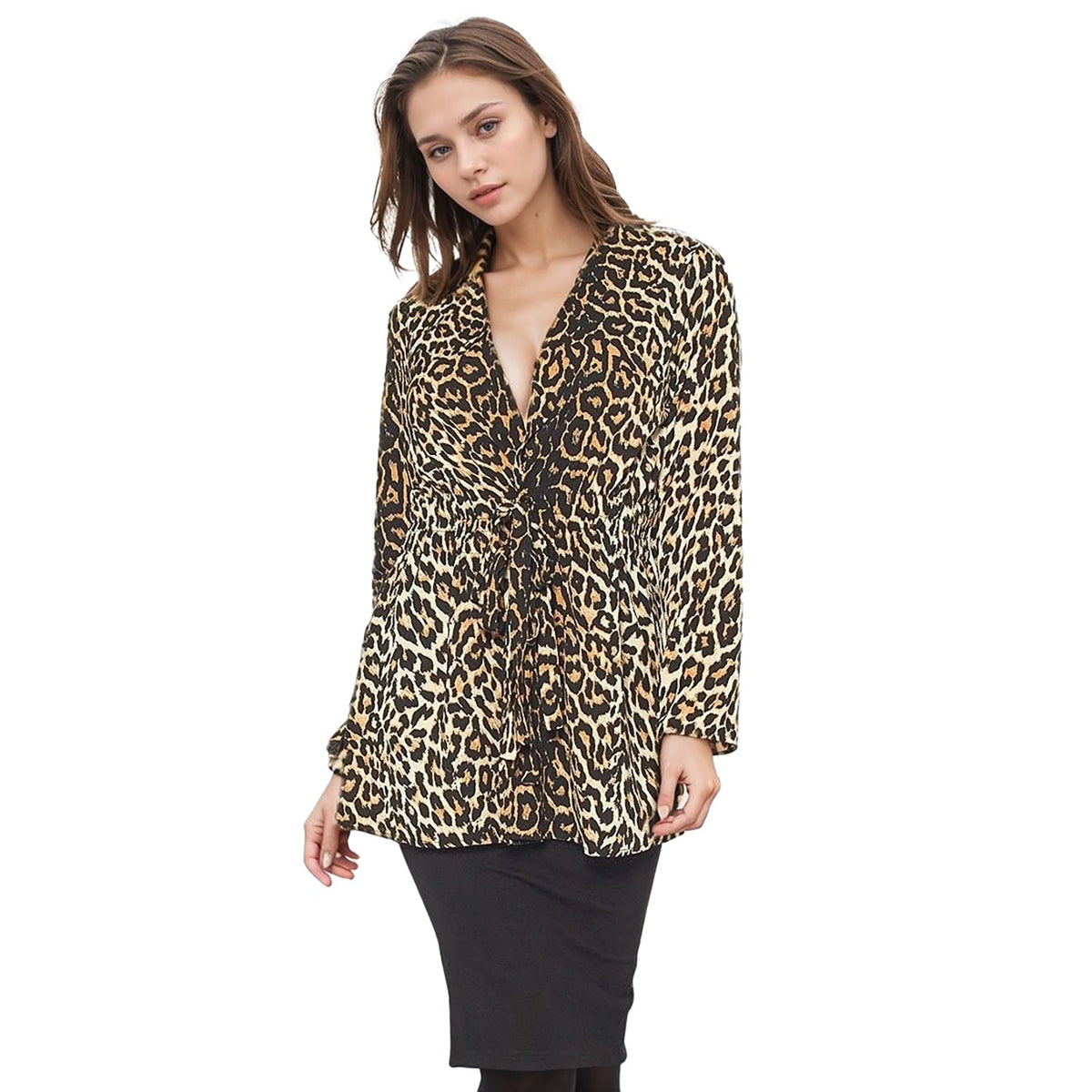 Pleione Women's Leopard Tie Front Top