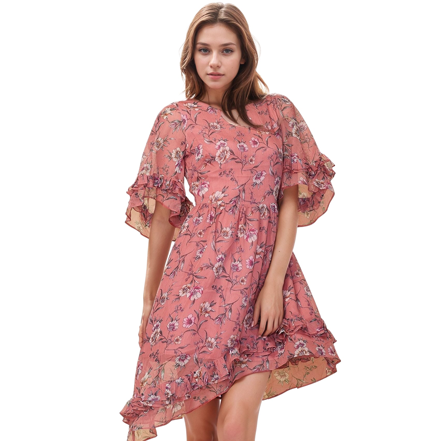 Women's Wax Flower Asymmetrical Hi-Lo Dress