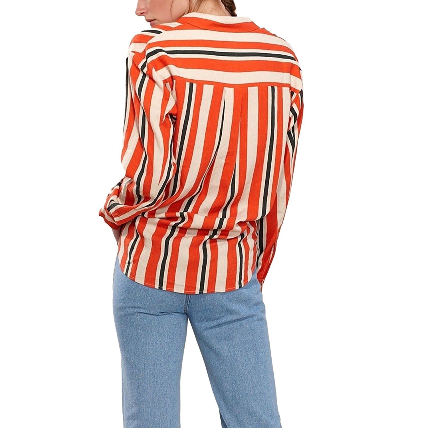 Pleione Women's Printed Linen Button Down Shirt