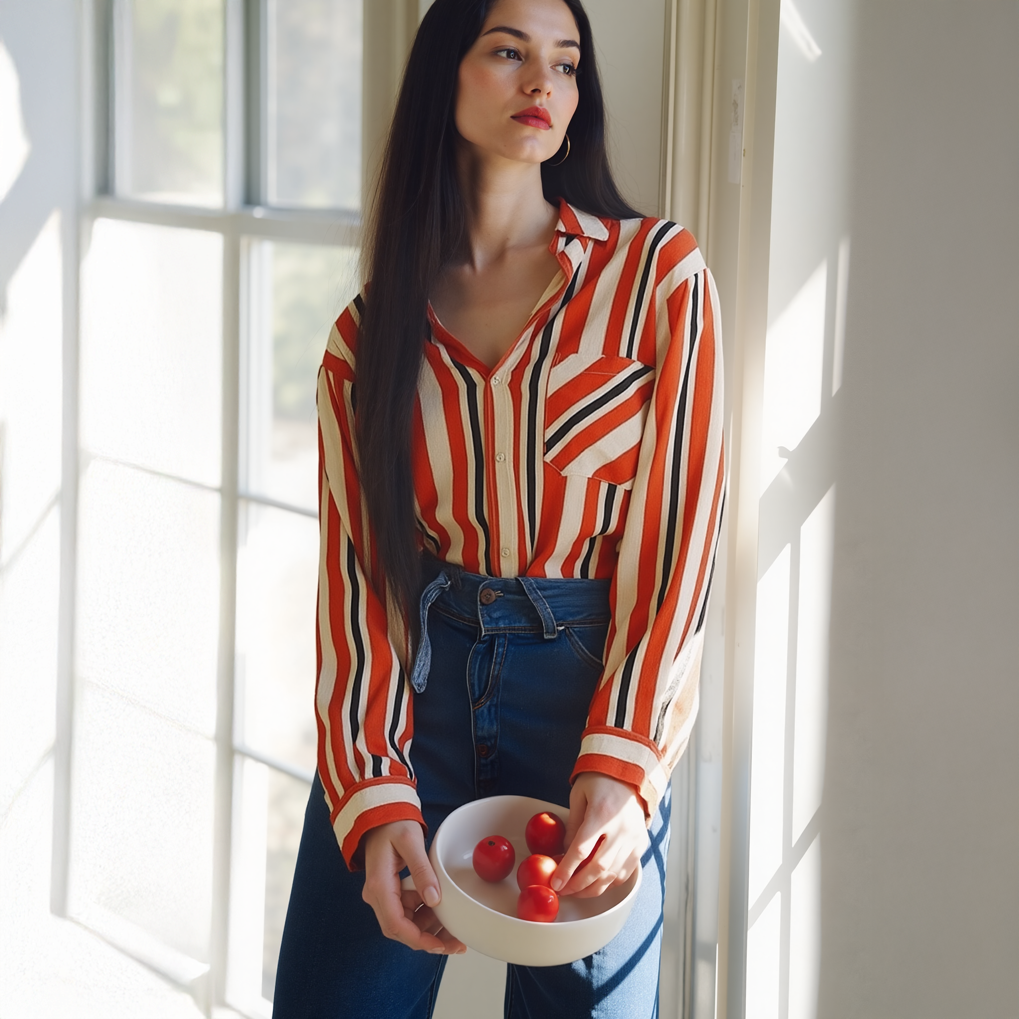 Pleione Women's Printed Linen Button Down Shirt