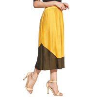 N/A Pleione Pleated Midi Skirt in Mustard Olive