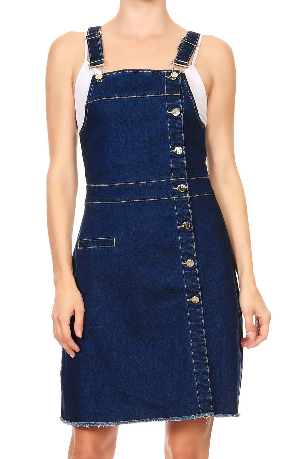 Front view of Adjustable Strap Overall Dress 