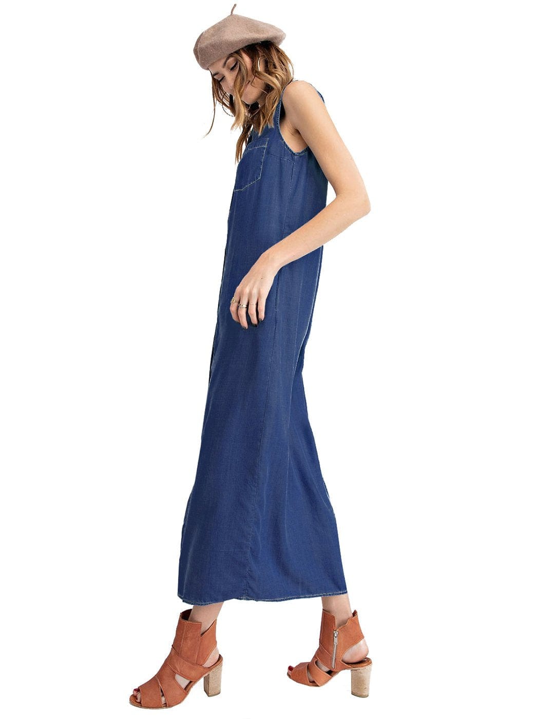 Left side of Classic Button-Down Collar Denim Shirt Dress