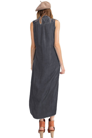 Cute Classic Button-Down Collar Denim Shirt Dress