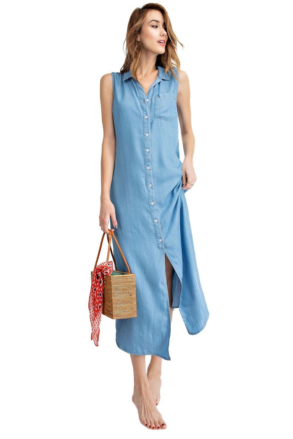 Cool Classic Button-Down Collar Denim Shirt Dress