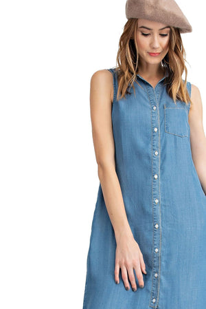 Classic Button-Down Collar Denim Shirt Dress for her