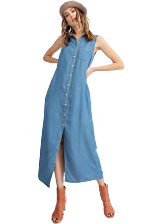 Sexy Classic Button-Down Collar Denim Shirt Dress