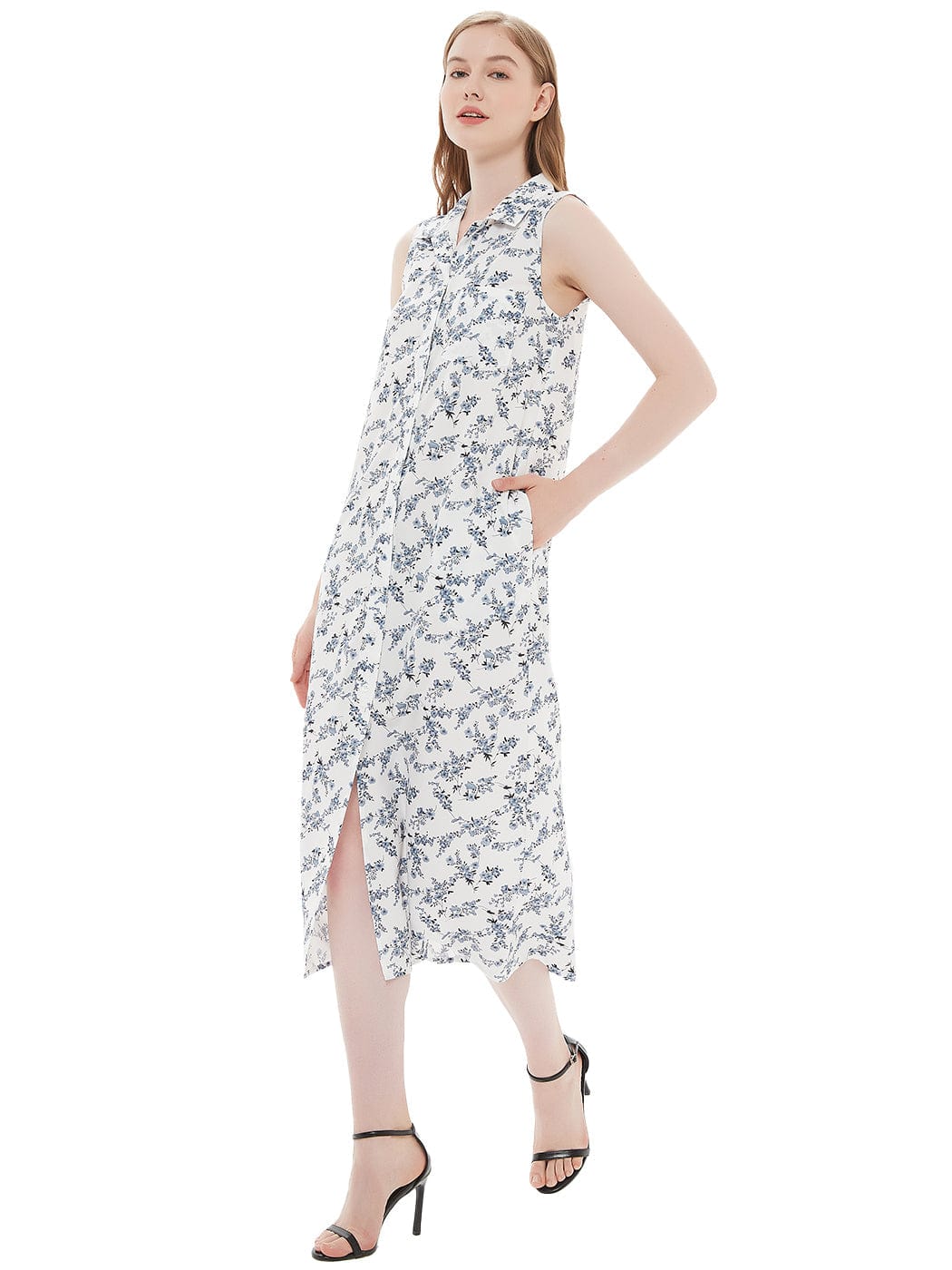 Classic Button-Down Collar Denim Shirt Dress for teens