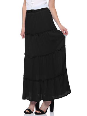 Black Maxi Bohemian Layered Skirt