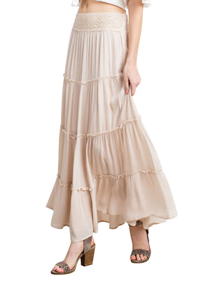 Left side view of Maxi Bohemian Layered Skirt