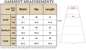 Size Chart for green Maxi Bohemian Layered Skirt