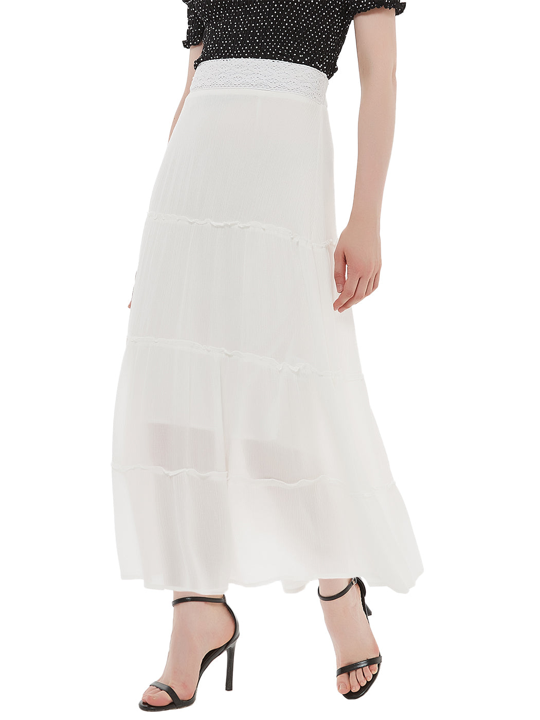 White Maxi Bohemian Layered Skirt