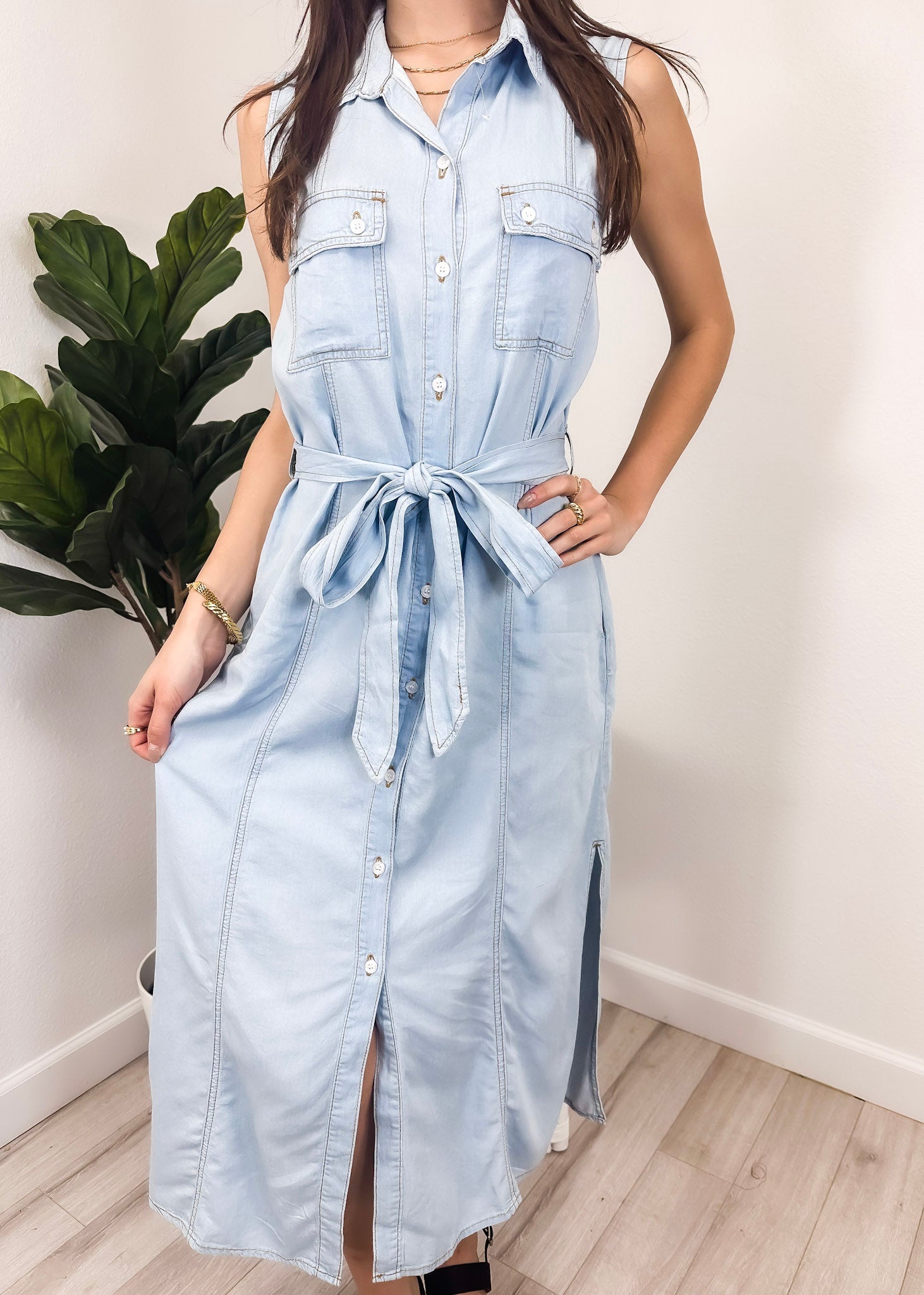 Anna-Kaci Women's Sleeveless Jean Shirt Dress Tied Waist Turn Down Collar Pocket Denim Dress, XL 16-18 / Light Blue Anna-Kaci Women's Sleeveless Jean Shirt Dress Tied Waist Turn Down Collar Pocket Denim Dress, XL 16-18 / Light Blue