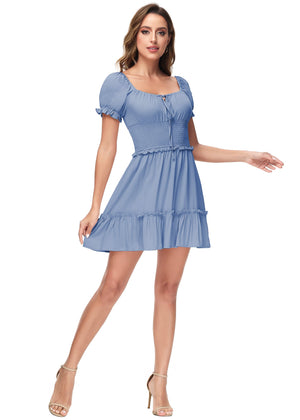 Cool Ruffle Sleeve Drawstring Square Neck Mini Dress