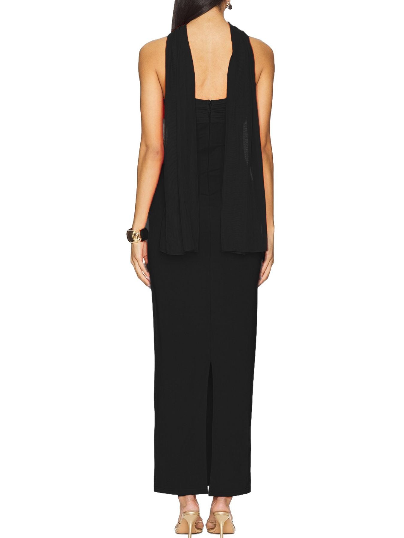 Black sleeveless top and pants set on a white background