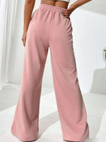 Back view of pink Elastic Waist Wide Leg Jogger Pants