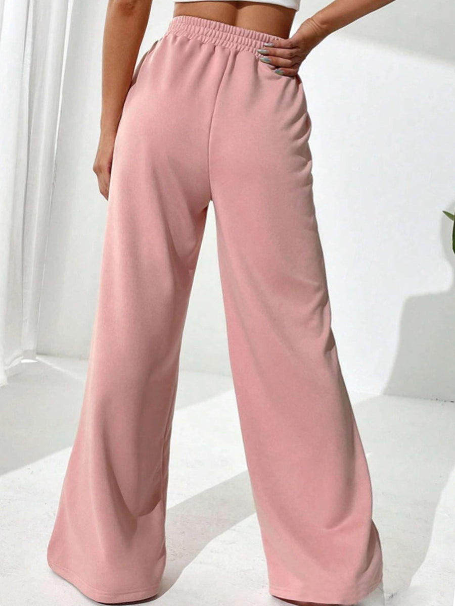 Back view of pink Elastic Waist Wide Leg Jogger Pants