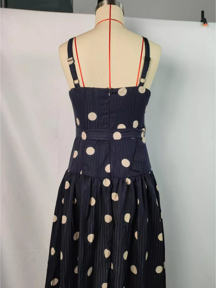 Back view of Polka Dot Sweetheart Neck Midi Dress