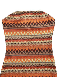 Striped strapless top with a pattern of orange, brown, and beige on a white background