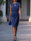 Women Elegant Classy Blue Summer Ruched Waist Sleeveless Dress