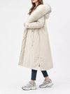 Women's Detachable Longline Hooded Parka with Faux Fur Trim and Drawstring Waist