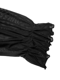 Close-up of black gloves with mesh design on a white background