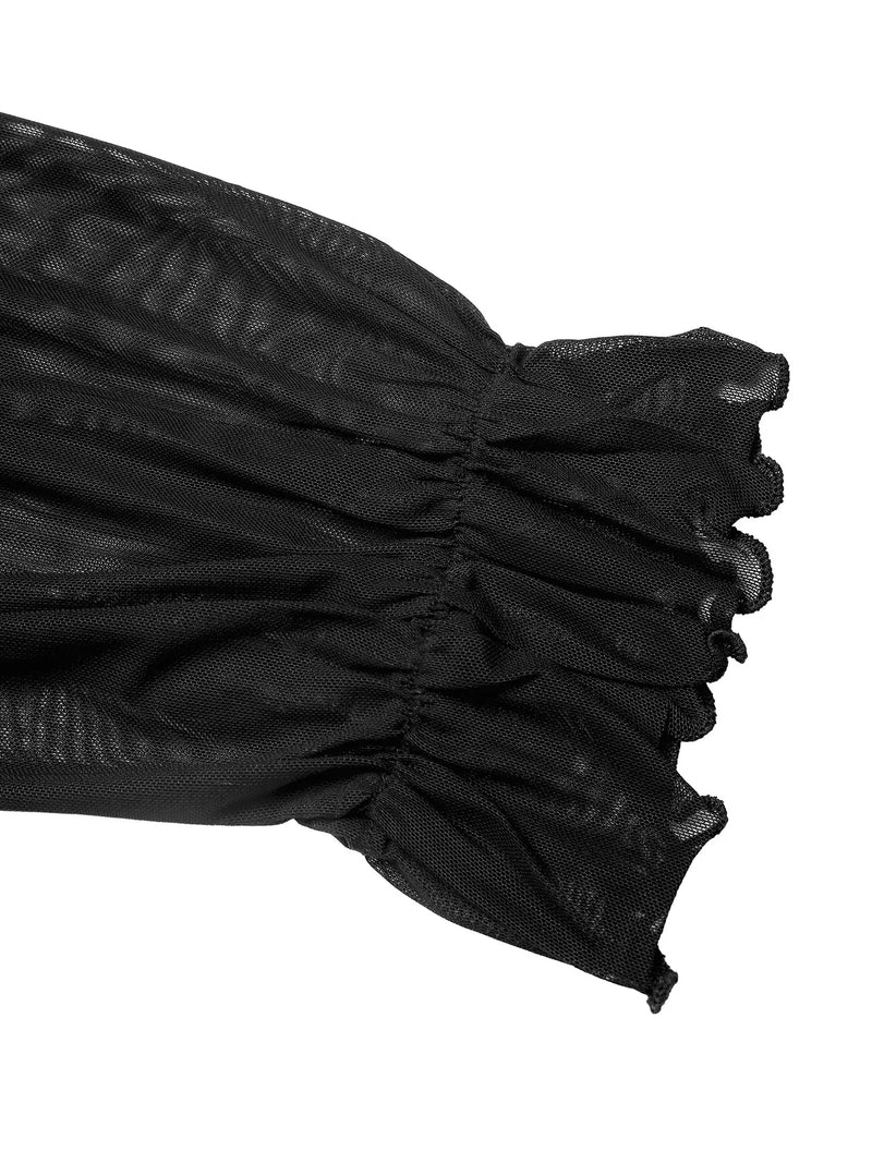 Close-up of black gloves with mesh design on a white background