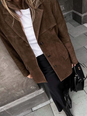 Brown Lapel Collar Button Up Jacket